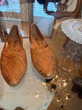 Woven Leather Huarache Slip-Ons in Tan